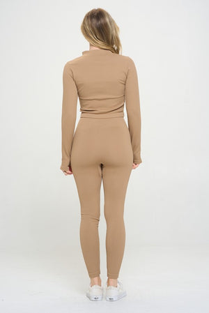 Seamless Ribbed Tracksuit Zip-up Two-Piece Set